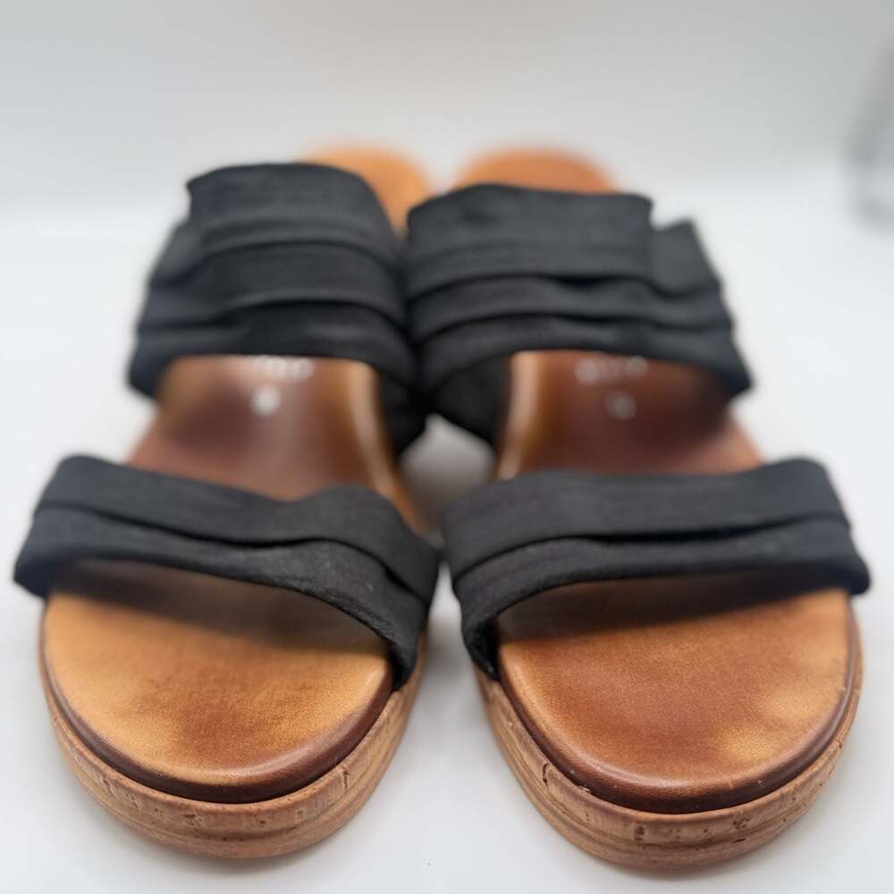 Italian Shoemakers Black Suede Slip-On Block Heeled Sandal
